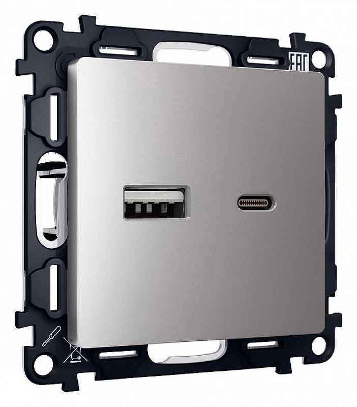 Розетка 2хUSB type A и C без рамки Ambrella Volt Quant MA511010 цвет Сталь