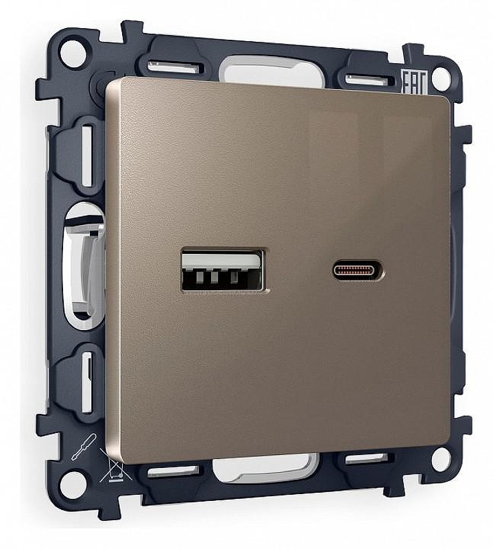 Розетка 2хUSB type A и C без рамки Ambrella Volt Quant MA641010 цвет Бронза