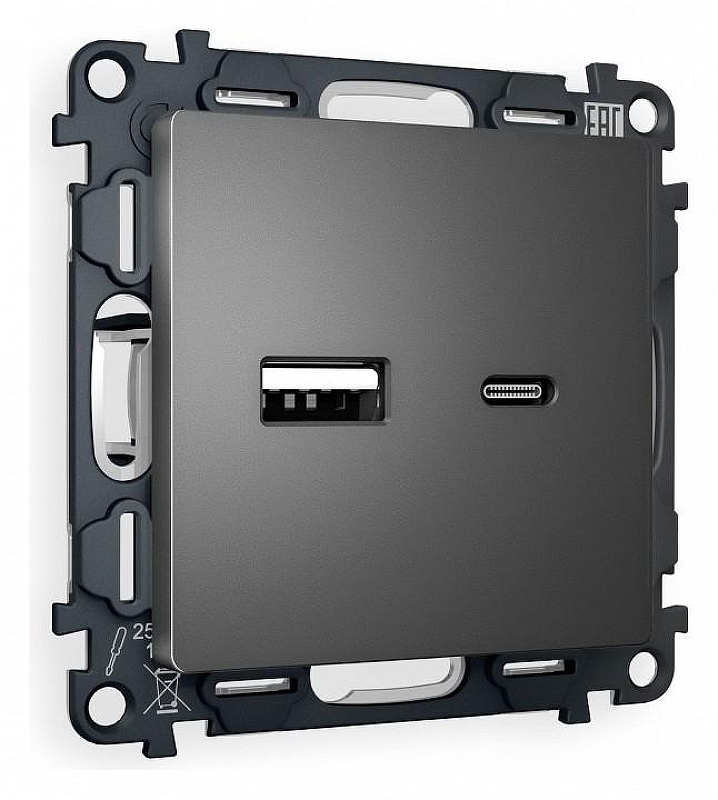 Розетка 2хUSB type A и C без рамки Ambrella Volt Quant MA661010 цвет Антрацит