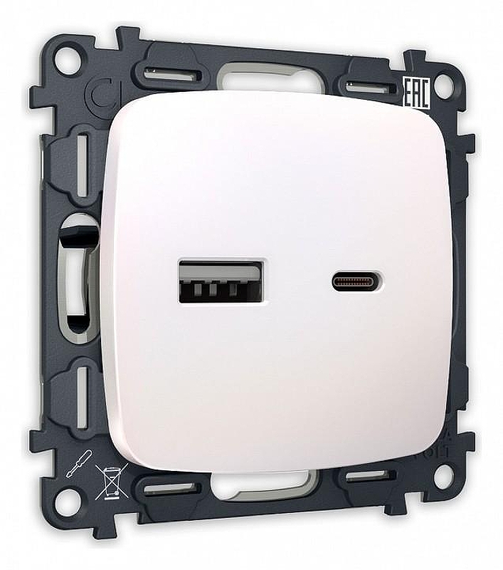 Розетка 2хUSB type A и C без рамки Ambrella Volt Quant MO211010 цвет Жемчужный, Белый