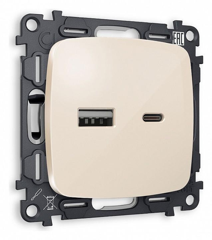 Розетка 2хUSB type A и C без рамки Ambrella Volt Quant MO311010 цвет Бежевый