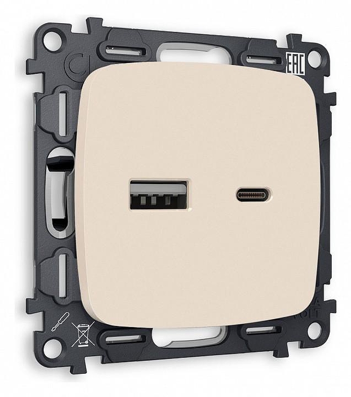 Розетка 2хUSB type A и C без рамки Ambrella Volt Quant MO331010 цвет Бежевый