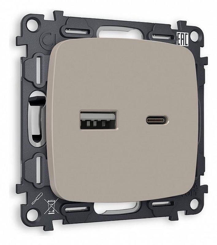 Розетка 2хUSB type A и C без рамки Ambrella Volt Quant MO371010 цвет Бежевый, Серый