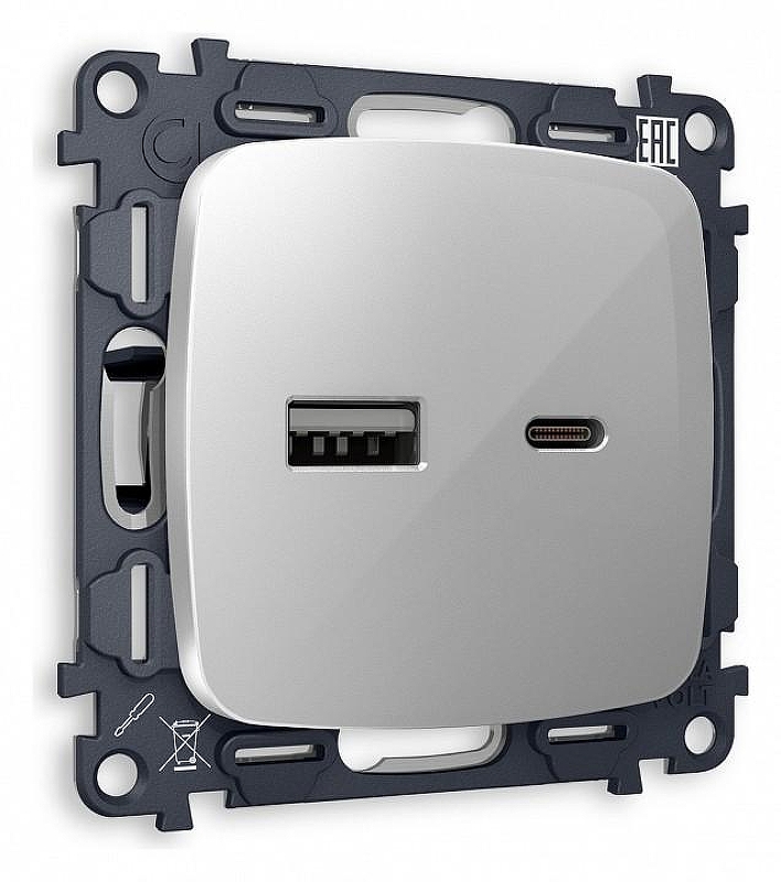 Розетка 2хUSB type A и C без рамки Ambrella Volt Quant MO411010 цвет Серебро