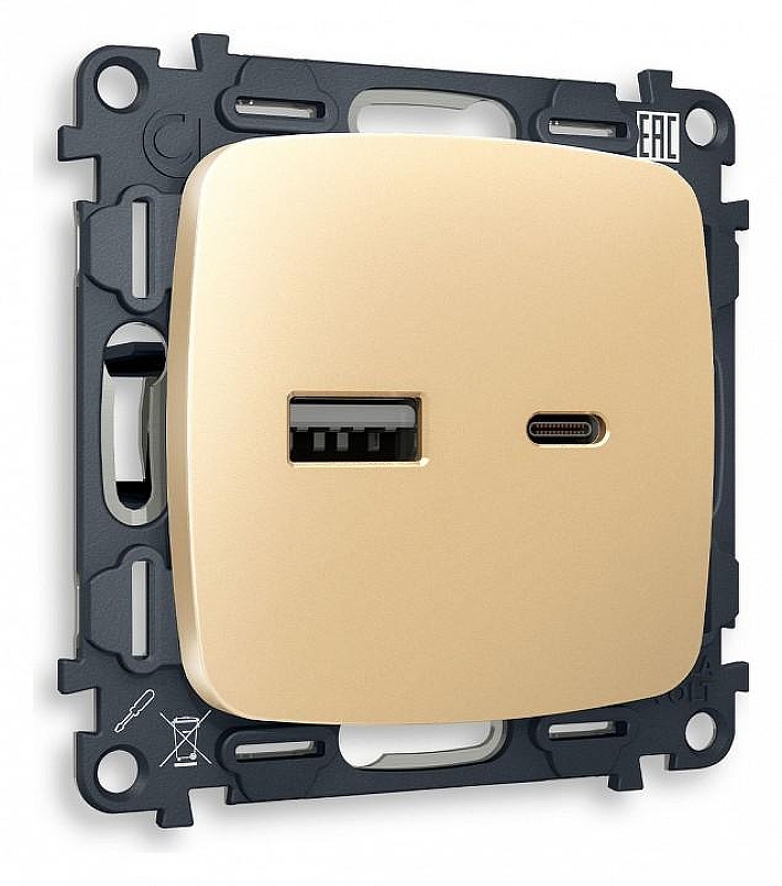 Розетка 2хUSB type A и C без рамки Ambrella Volt Quant MO611010 цвет Бежевый