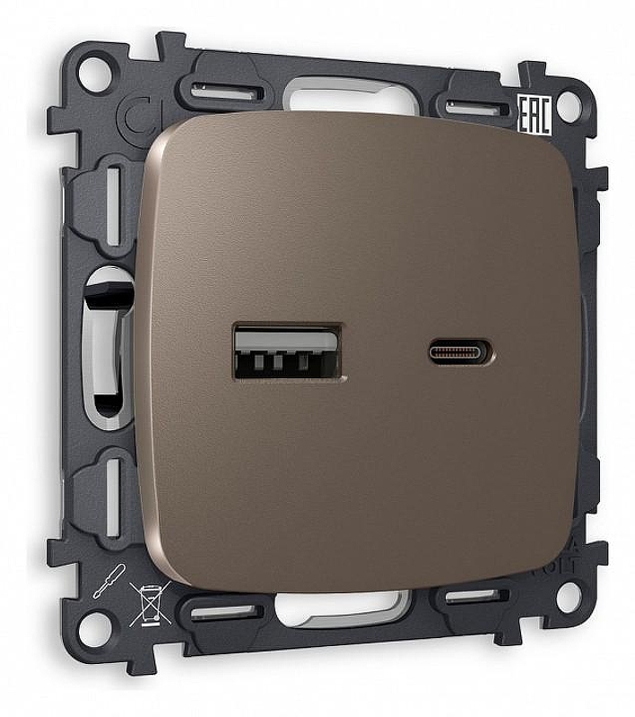 Розетка 2хUSB type A и C без рамки Ambrella Volt Quant MO641010 цвет Бронза