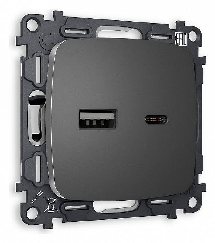 Розетка 2хUSB type A и C без рамки Ambrella Volt Quant MO661010 цвет Антрацит