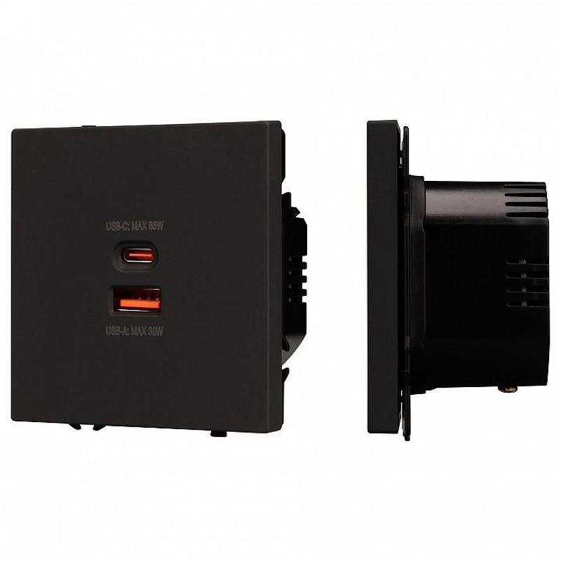 Розетка 2хUSB type A и C без рамки Arlight SCT 054317 цвет Черный