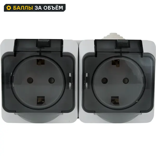 Розетка двойная накладная влагозащищённая Systeme Electric Этюд с заземлением с крышкой и шторками IP44 цвет белый PA16-244B