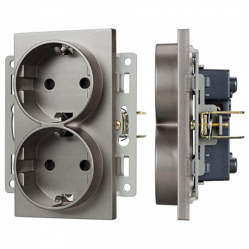 Розетка двойная с заземлением, без рамки Arlight SCT 043766 цвет Серый
