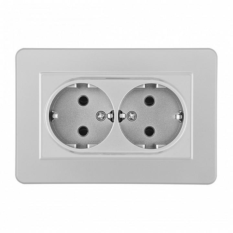 Розетка двойная с заземлением и со шторкой Arte Milano SET16-2 SET16-double-40-2 silver цвет Серебро