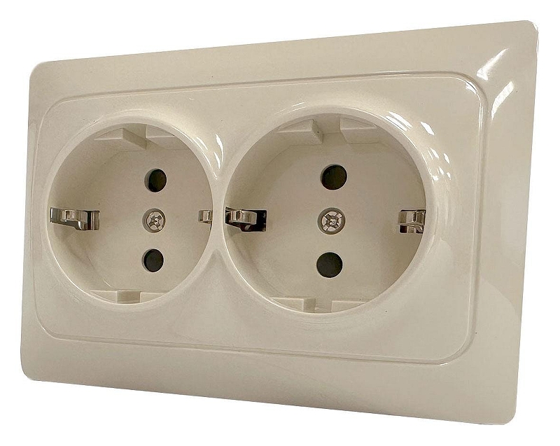 Розетка двойная с заземлением и со шторкой Gusi Electric BRAVO С10Р6-003 цвет Бежевый