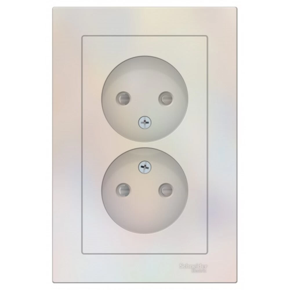 Розетка двойная Systeme Electric AtlasDesign встраиваемая жемчуг без заземления со шторками (ATN000422)