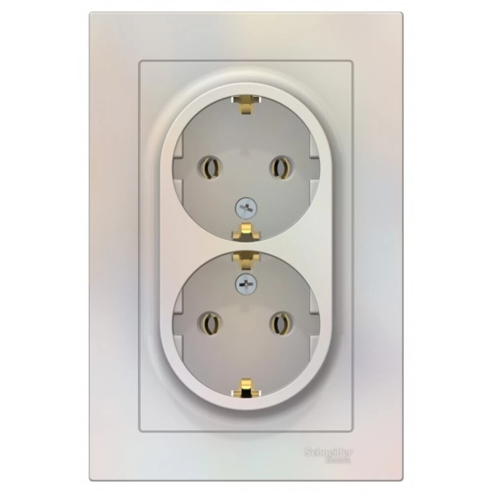 Розетка двойная Systeme Electric AtlasDesign встраиваемая жемчуг с заземлением (ATN000424)