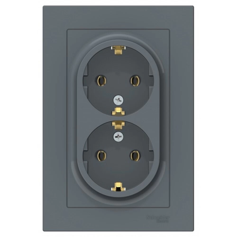 Розетка двойная Systeme Electric AtlasDesign встраиваемая грифель с заземлением (ATN000724)