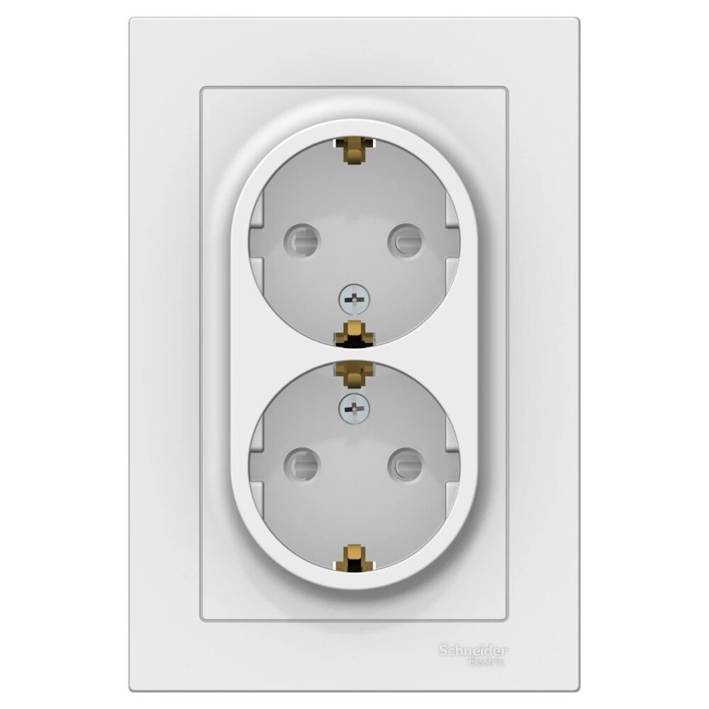 Розетка двойная Systeme Electric AtlasDesign встраиваемая лотос с заземлением со шторками (ATN001326)