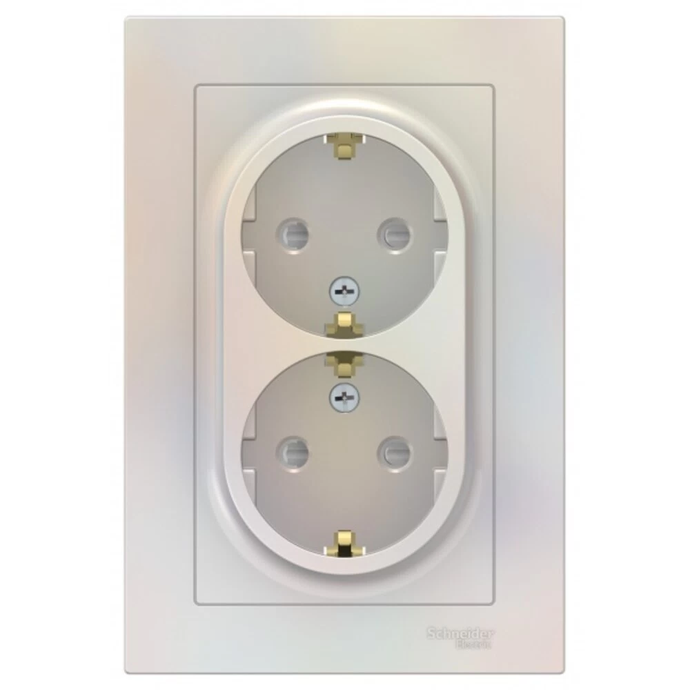Розетка двойная Systeme Electric AtlasDesign встраиваемая жемчуг с заземлением со шторками (ATN000426)