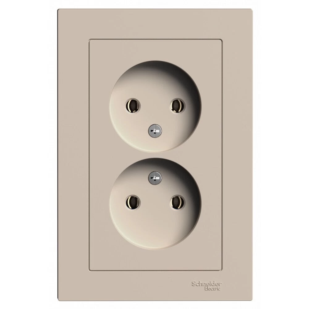 Розетка двойная Systeme Electric AtlasDesign встраиваемая песочная без заземления (ATN001220)