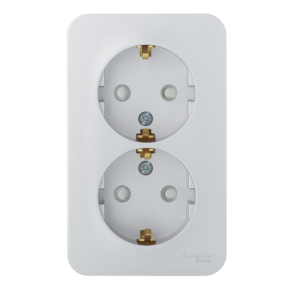Розетка двойная Systeme Electric Blanca накладная алюминий с заземлением со шторками (BLNRA011213)