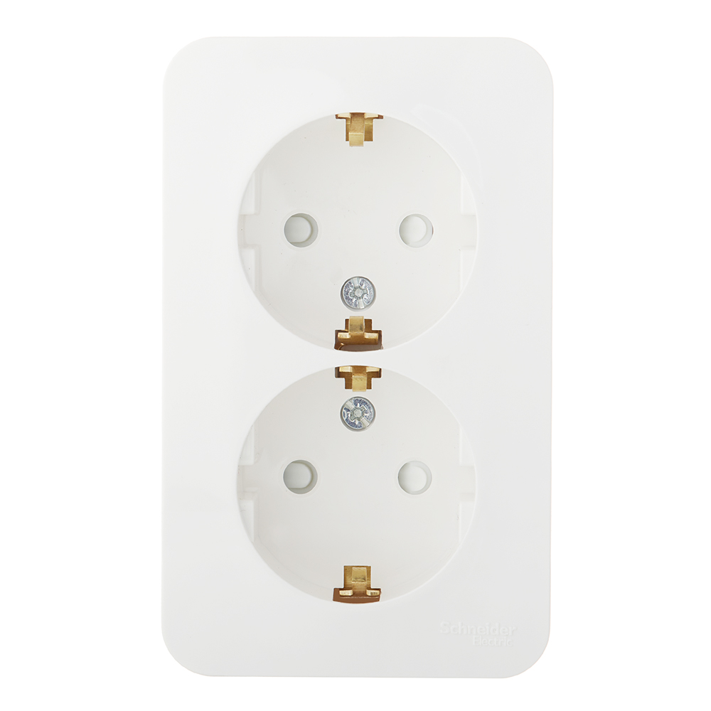 Розетка двойная Systeme Electric Blanca накладная молочная с заземлением со шторками (BLNRA011212)