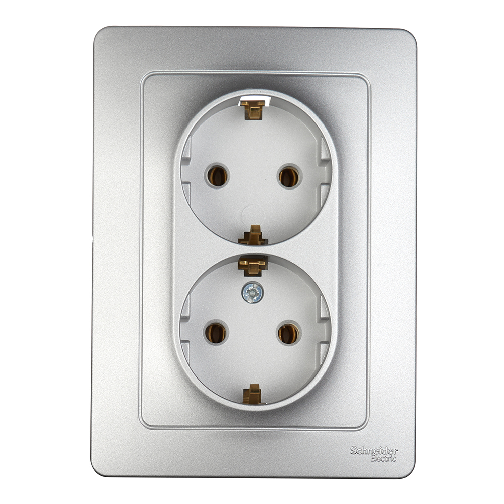 Розетка двойная Systeme Electric Blanca встраиваемая алюминий с заземлением (BLNRS001023)