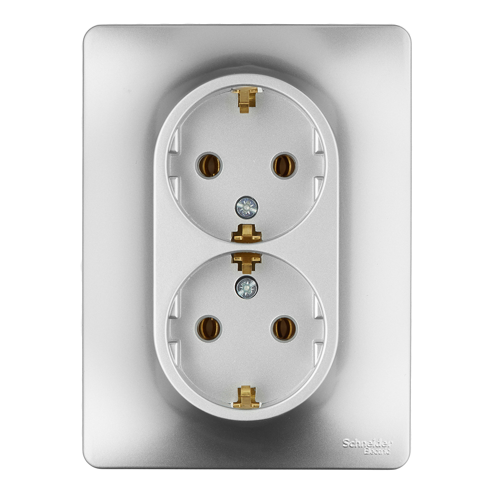 Розетка двойная Systeme Electric Glossa встраиваемая алюминий с заземлением (GSL000324)