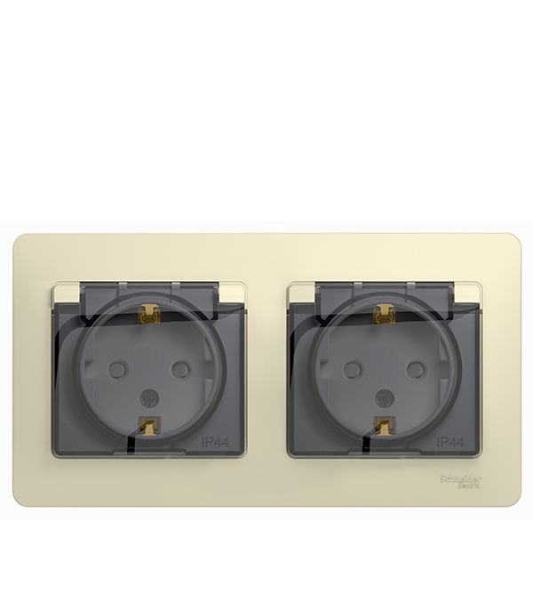 Розетка двойная Systeme Electric Glossa встраиваемая бежевая с заземлением со шторками с крышкой (GSL000247)
