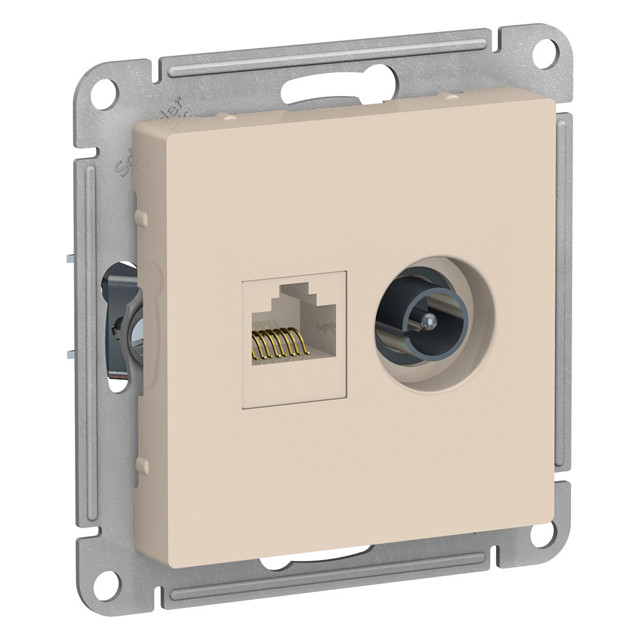 розетка двойная телевизионная и компьютерная SYSTEME ELECTRIC Atlas Design RJ45 категория 5е бежев
