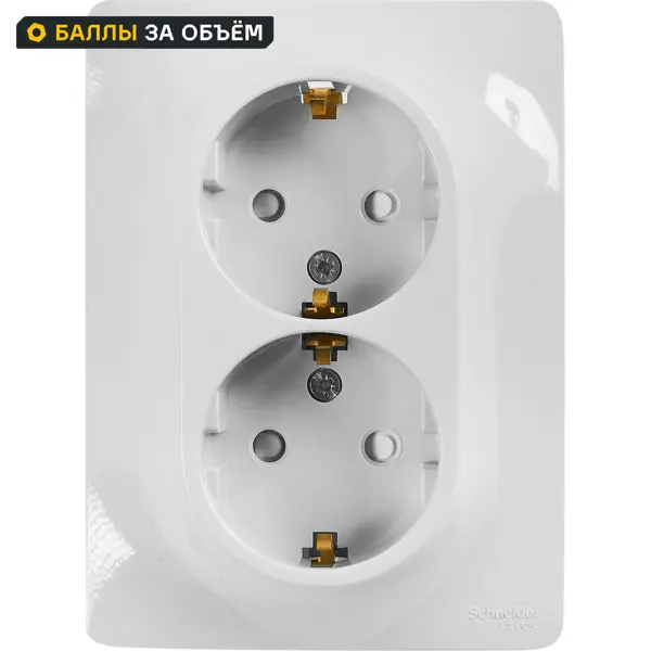 Розетка двойная встраиваемая Systeme Electric Glossa с заземлением со шторками в сборе цвет белый GSL000126