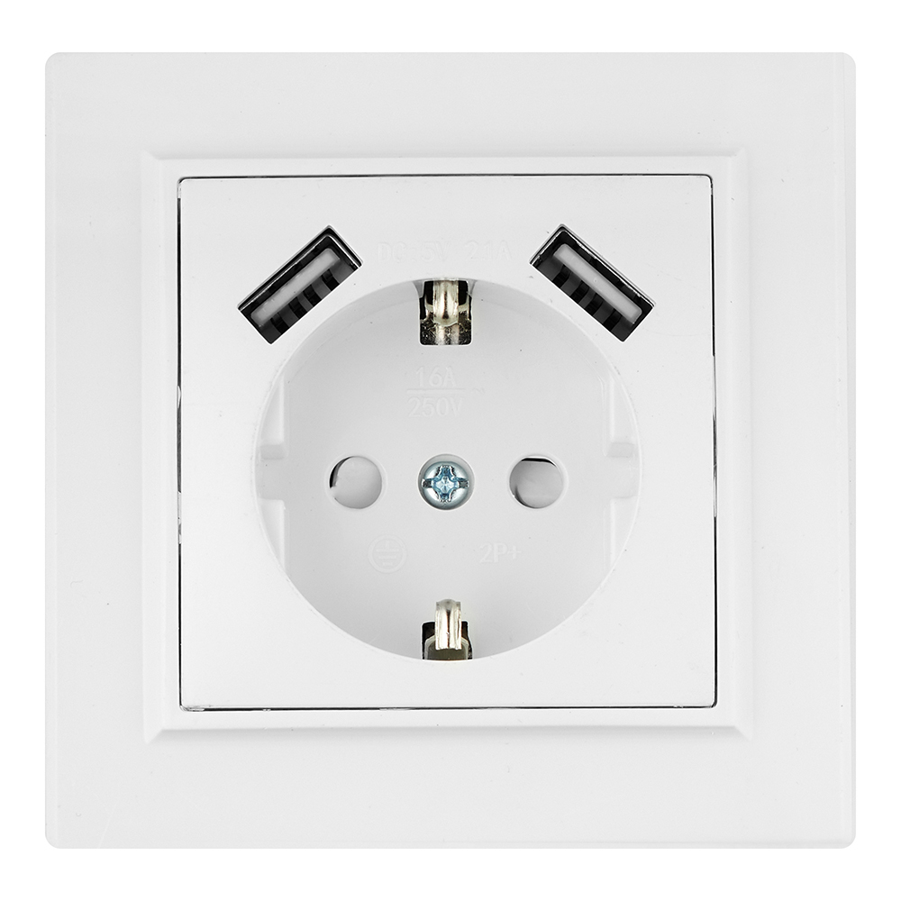 Розетка EKF Минск встраиваемая белая с заземлением 2хUSB-А (ERR16-028-100-2USB)