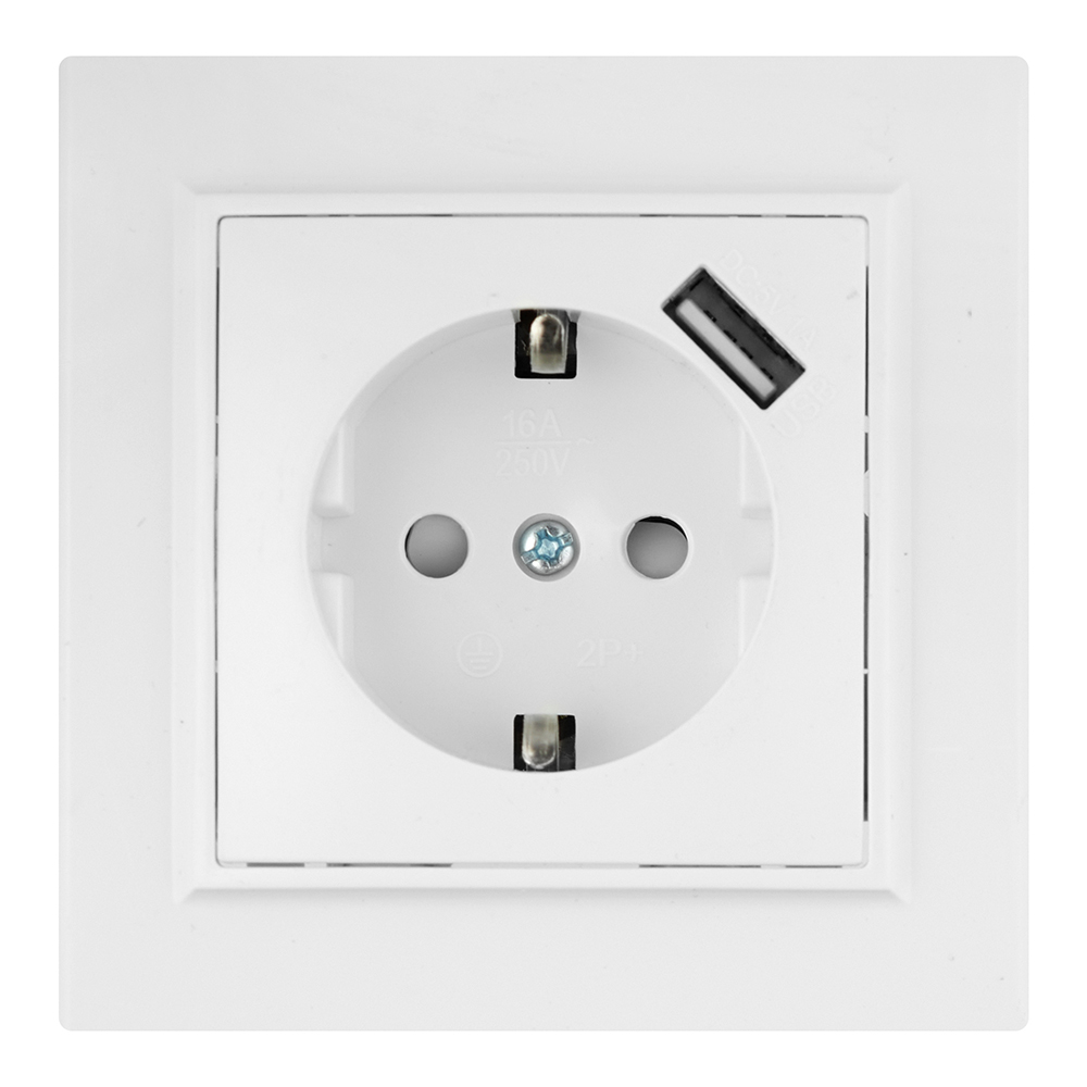 Розетка EKF Минск встраиваемая белая с заземлением с USB-А (ERR16-028-100-USB)
