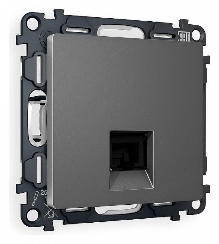 Розетка Ethernet RJ-45 и со шторками, без рамки Ambrella Volt Quant MA662010 цвет Антрацит