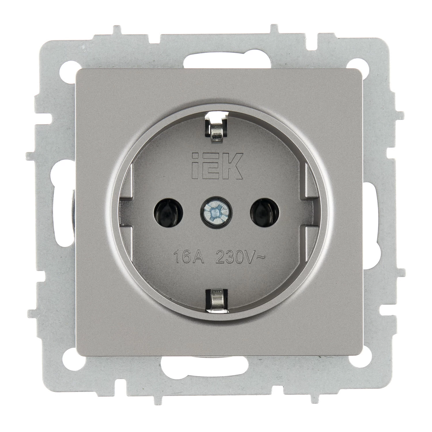 Розетка IEK Brite встраиваемая сталь с заземлением (BR-R11-16-K46)
