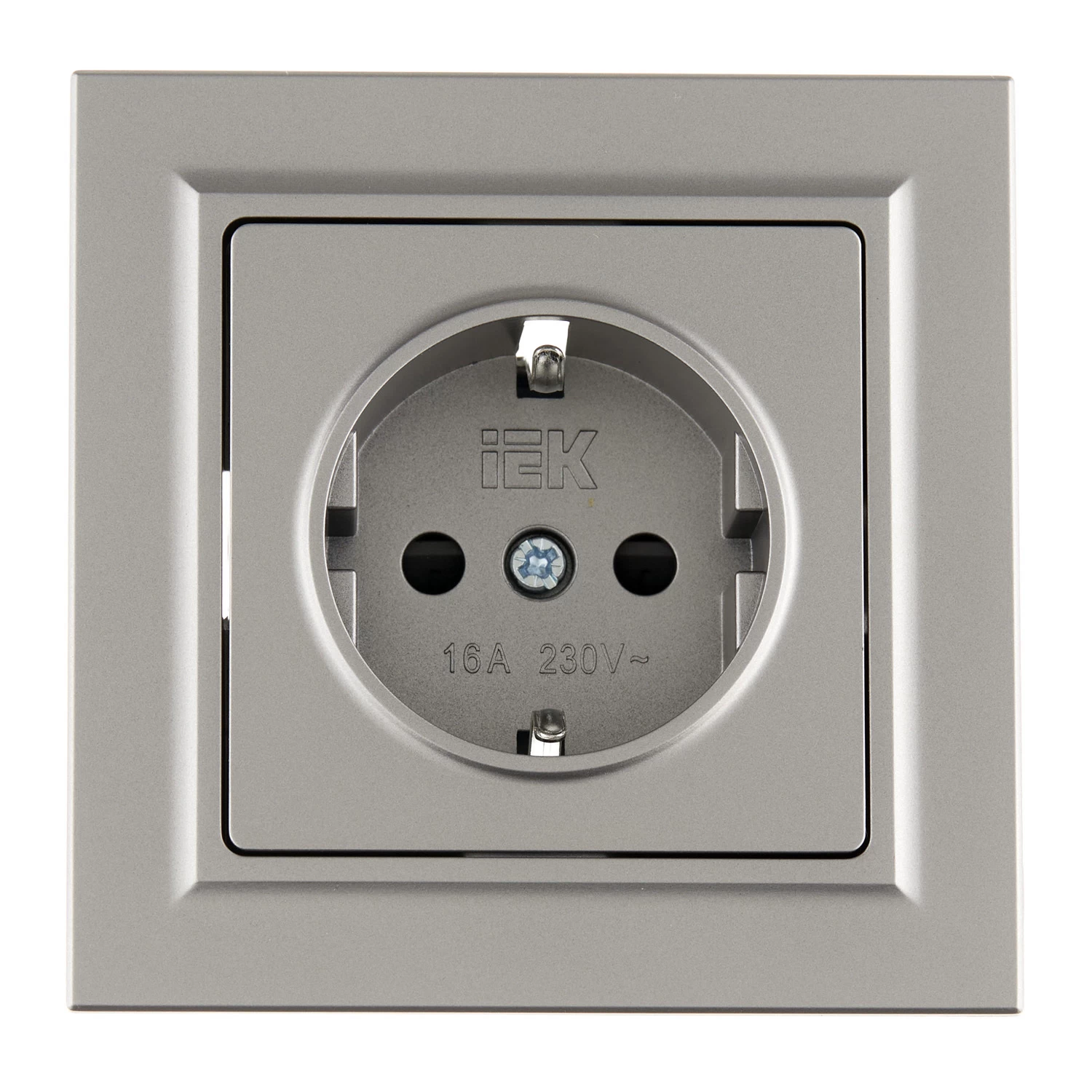 Розетка IEK Brite встраиваемая сталь с заземлением со шторками (BR-R14-16-K46-F)