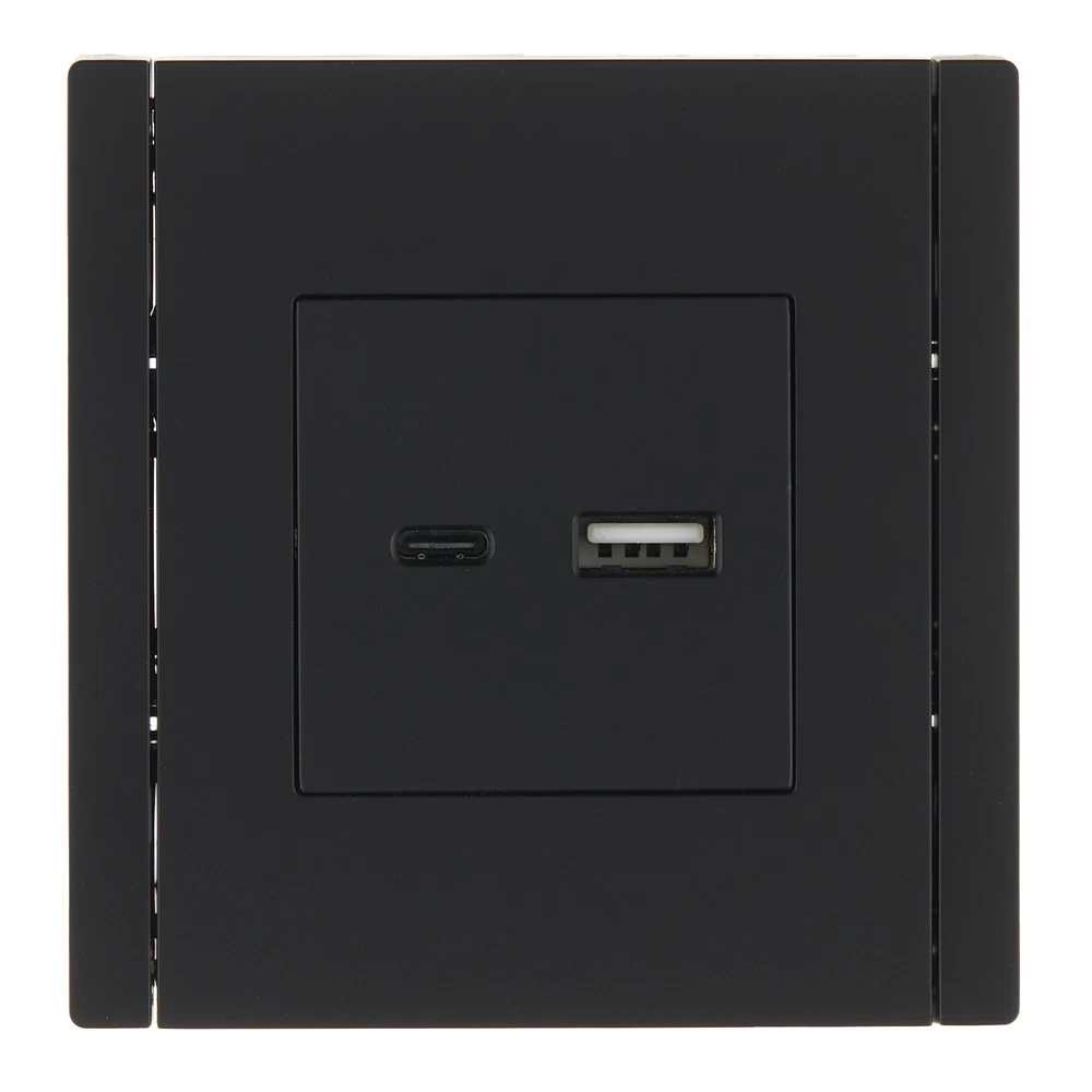 Розетка IEK Forte&Piano FP151 встраиваемая черная без заземления с USB-A/ Type-C (FP-U22-018-K02)