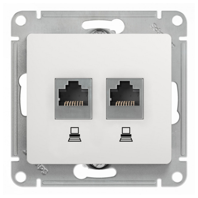 розетка компьютерная 2 поста SYSTEME ELECTRIC Glossa RJ45 + RJ45 белый