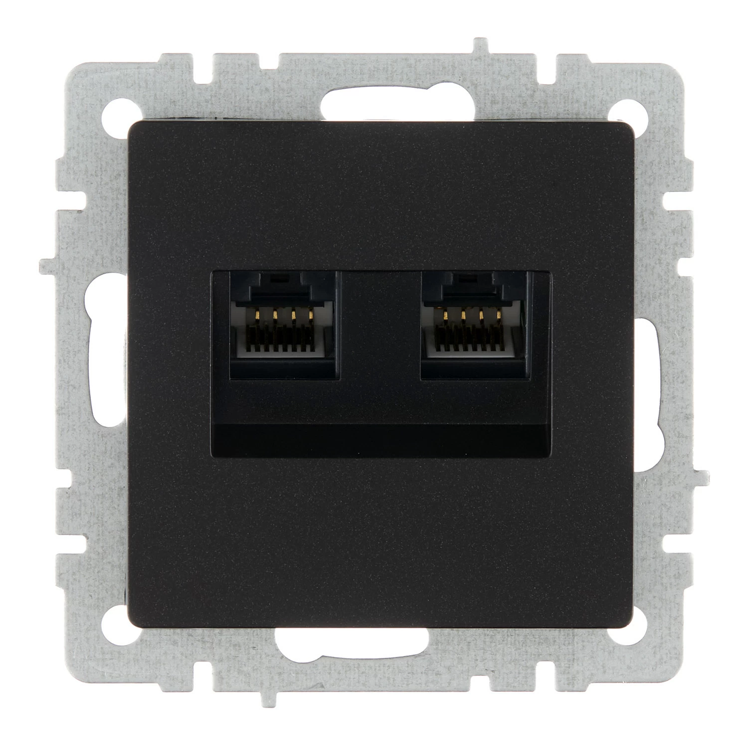 Розетка компьютерная IEK Brite встраиваемая черная 2хRJ45 (BR-K20-1-K02)