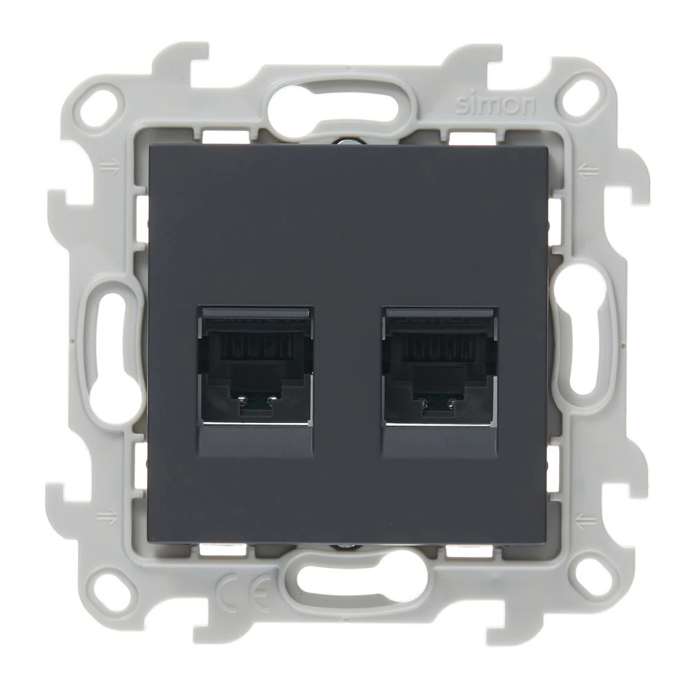Розетка компьютерная Simon 24 Harmonie встраиваемая графит 2хRJ45 (2450593-038)