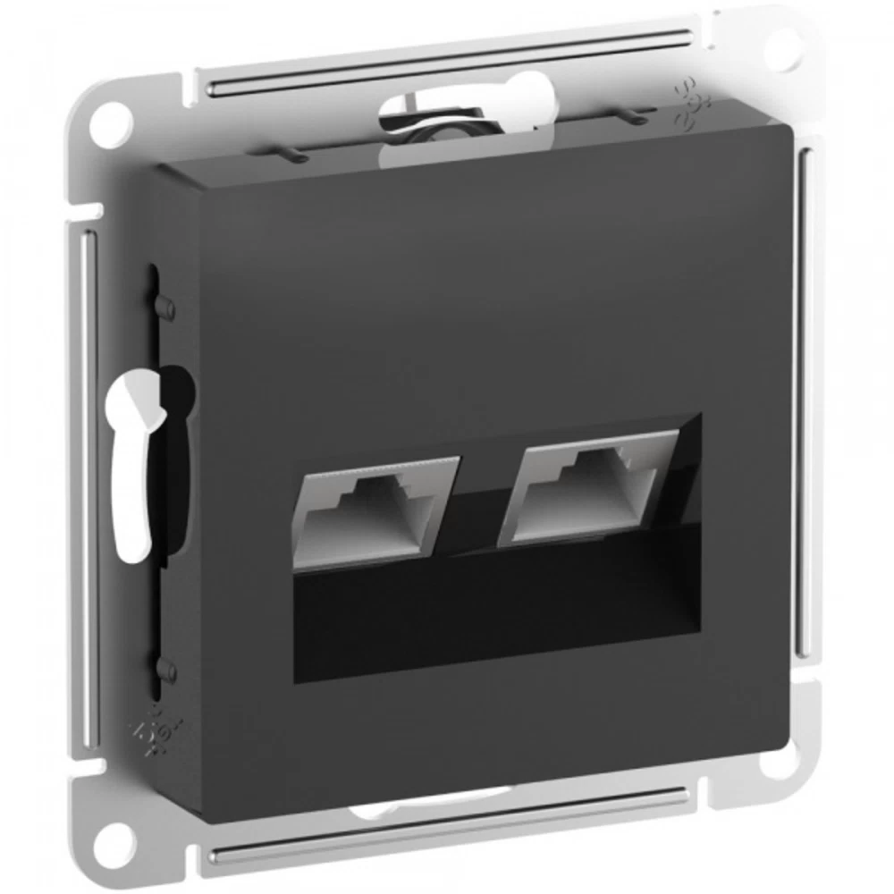 Розетка компьютерная Systeme Electric AtlasDesign встраиваемая карбон 2хRJ45 (ATN001088)