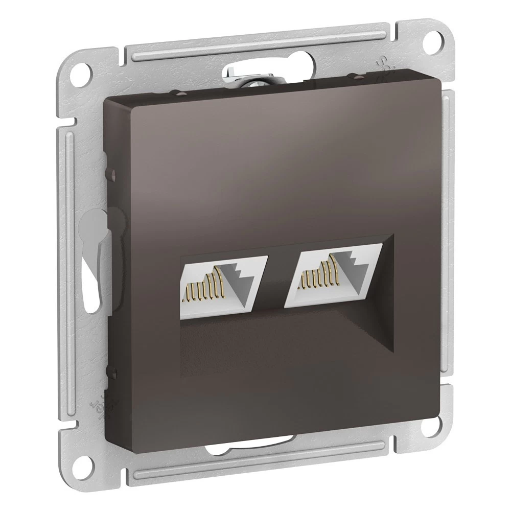 Розетка компьютерная Systeme Electric AtlasDesign встраиваемая мокко 2хRJ45 (ATN000685)