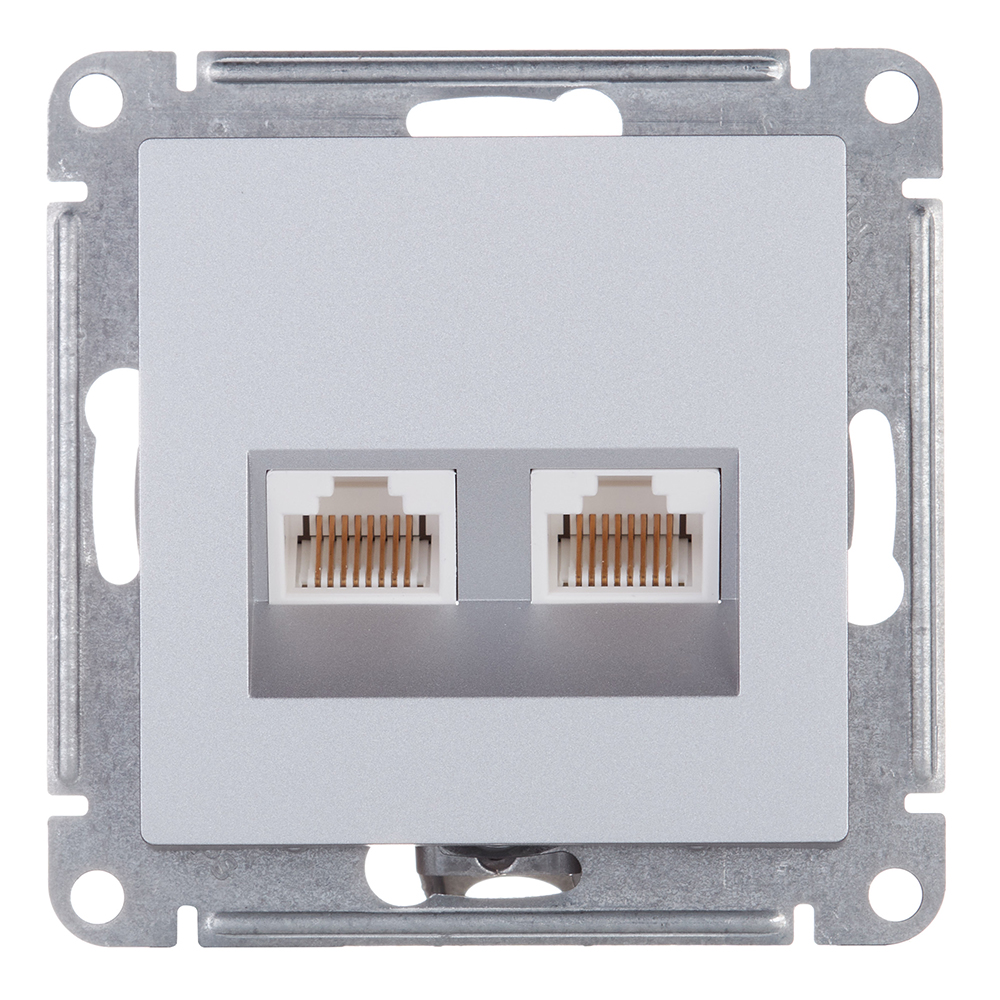 Розетка компьютерная Systeme Electric AtlasDesign встраиваемая алюминий 2хRJ45 (ATN000385)