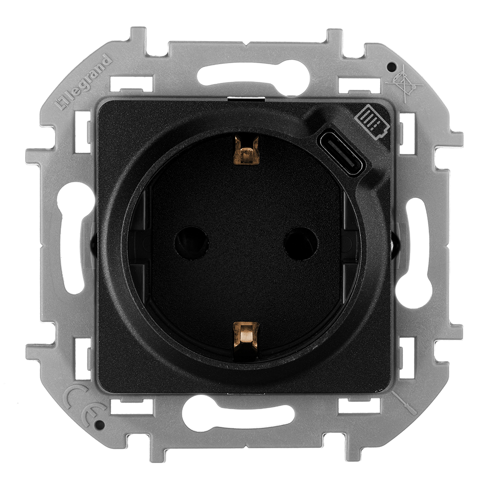 Розетка Legrand Inspiria встраиваемая антрацит с заземлением с USB Type-C (673773)
