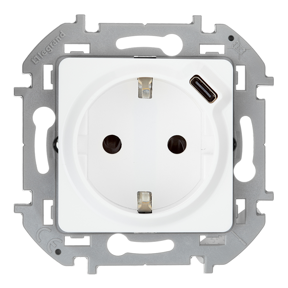 Розетка Legrand Inspiria встраиваемая белая с заземлением USB-A/ Type-C (673770)