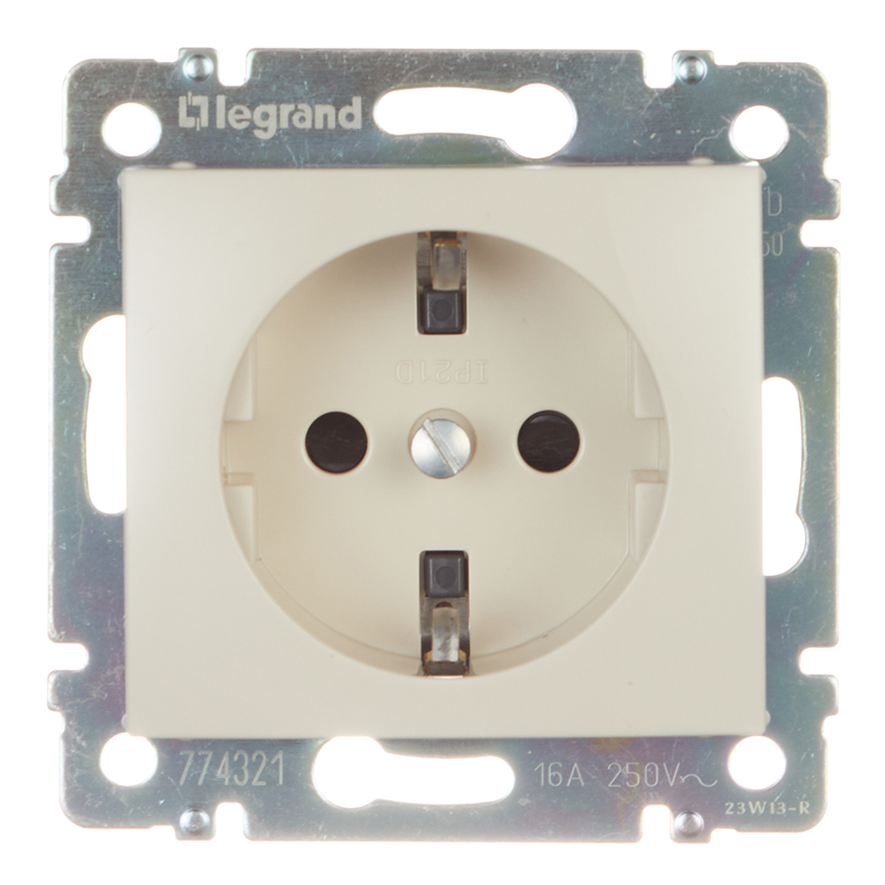 Розетка Legrand Valena встраиваемая слоновая кость с заземлением со шторками (695613)