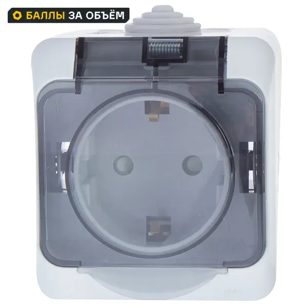 Розетка накладная Systeme Electric Этюд с заземлением со шторками и крышкой IP44 цвет серый PA16-044C