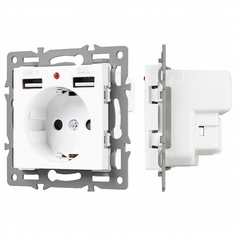 Розетка с заземлением и 2хUSB type A, без рамки Arlight SCT 043733 цвет Белый