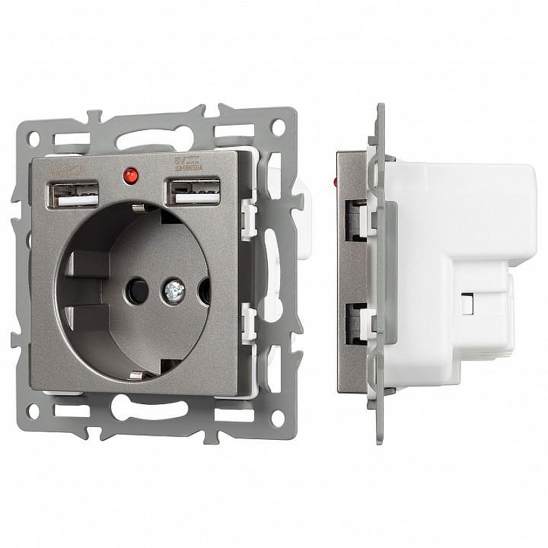 Розетка с заземлением и 2хUSB type A, без рамки Arlight SCT 043735 цвет Серый