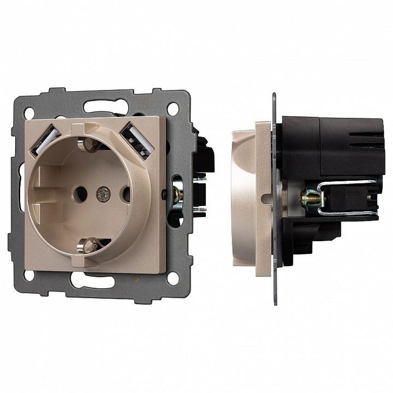 Розетка с заземлением и 2хUSB type A, без рамки Arlight SCT 049821 цвет Золото