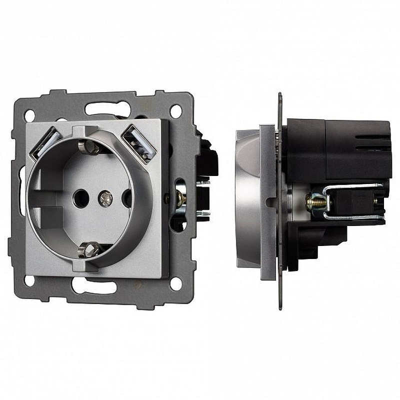 Розетка с заземлением и 2хUSB type A, без рамки Arlight SCT 049820 цвет Серый