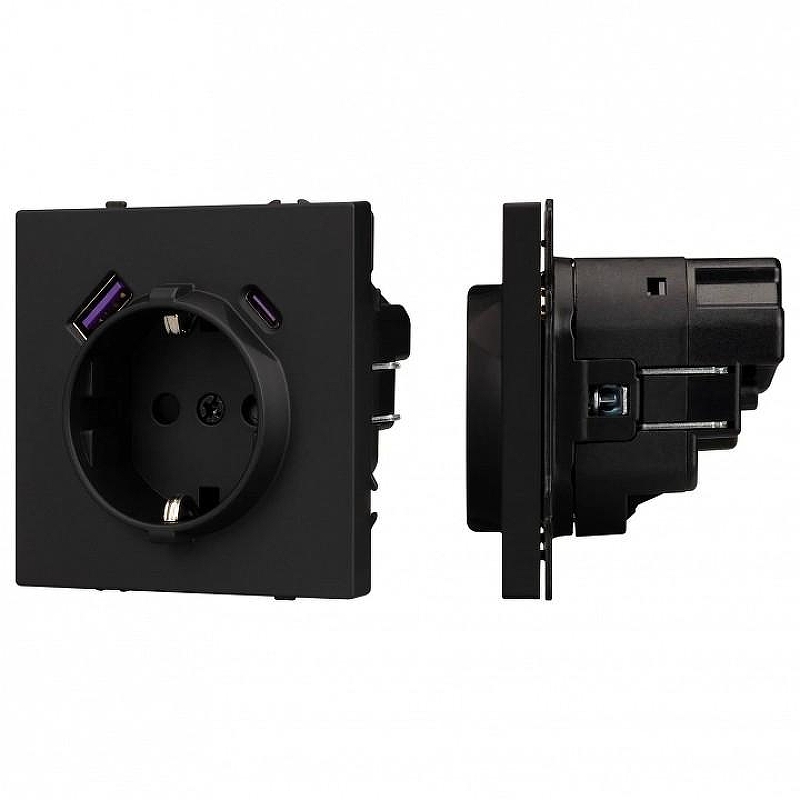Розетка с заземлением и 2хUSB type A, без рамки Arlight SCT 054285 цвет Черный